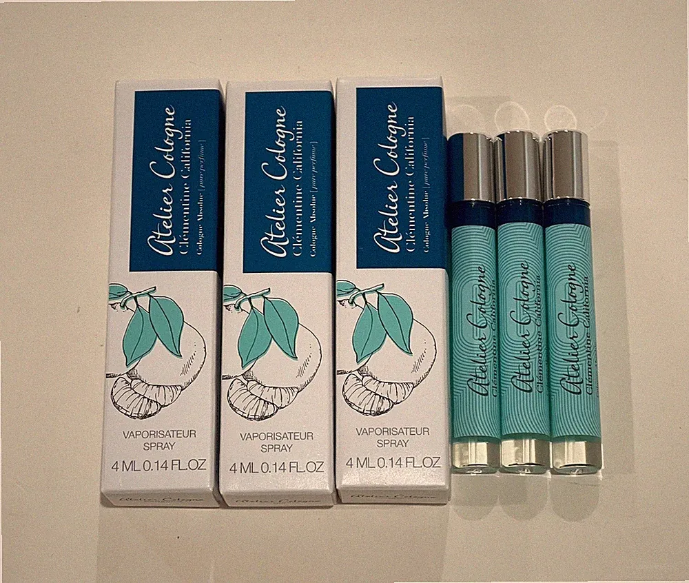 3 x Atelier Cologne Clementine California Pure Perfume .14 fl oz / 4 ml Travel